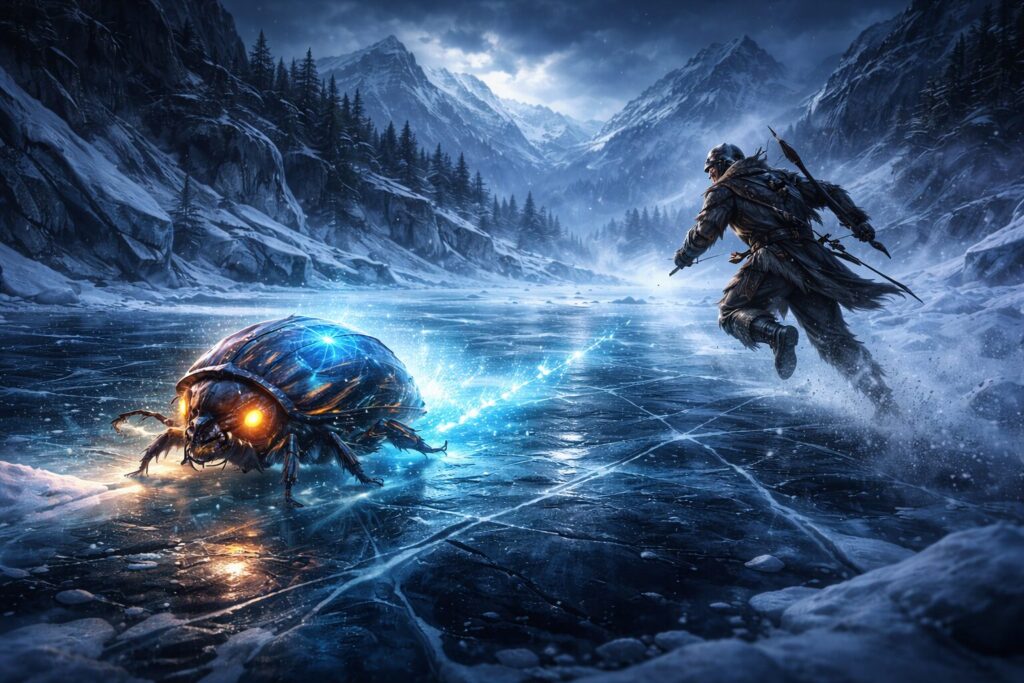 Chasing a hidden prize through icy ruins—panic, focus, and that heart-racing moment before the drop.