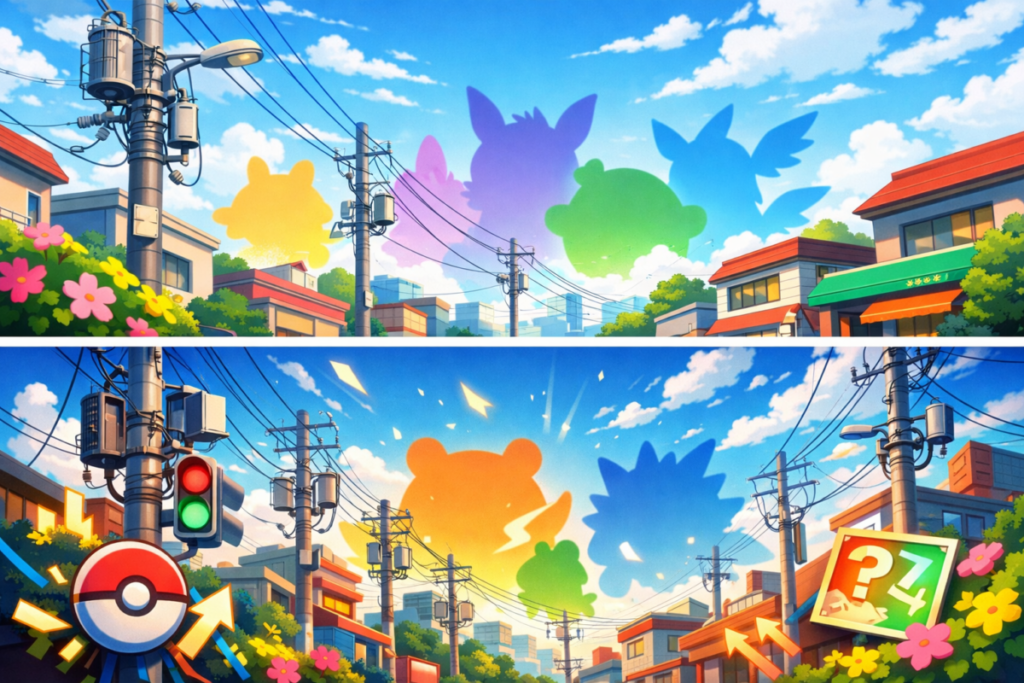 The unbelievable moment when rare creatures appear above Japanese street power poles in a vibrant monster adventure